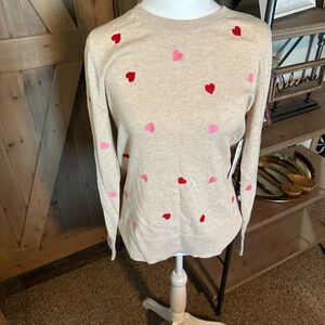 Time and Tru Cream Sweater with Red and Pink Hearts